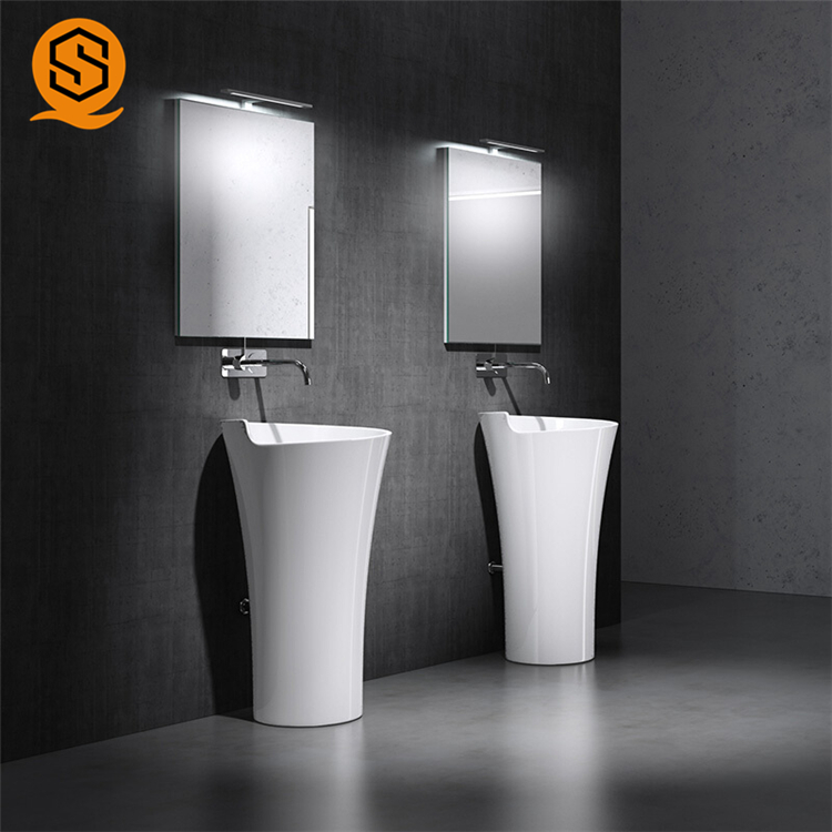 厂家直销人造石立柱盆喇叭形白色亚光亮光酒店商场定制