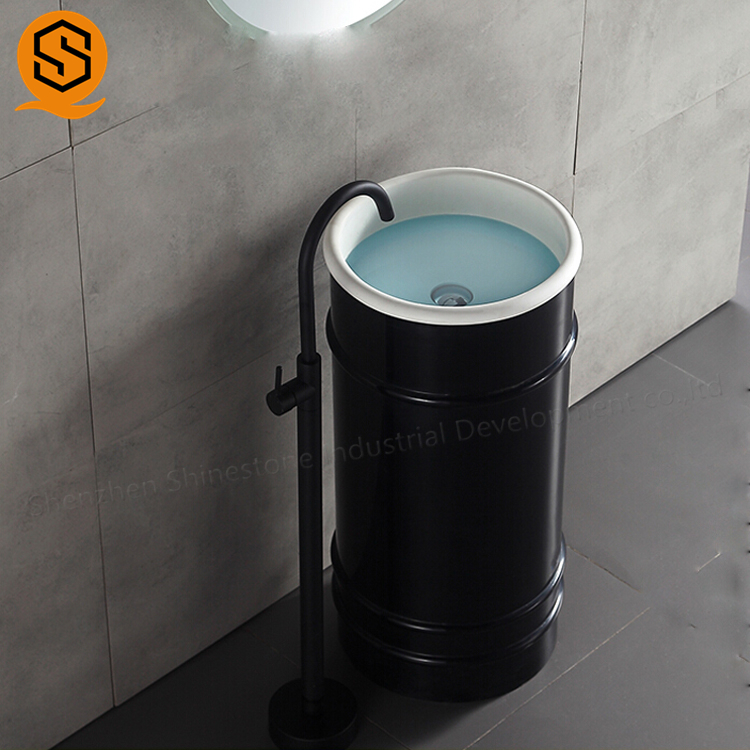 人造石洗手盆双色圆柱酒店商城院校定制亮光哑光