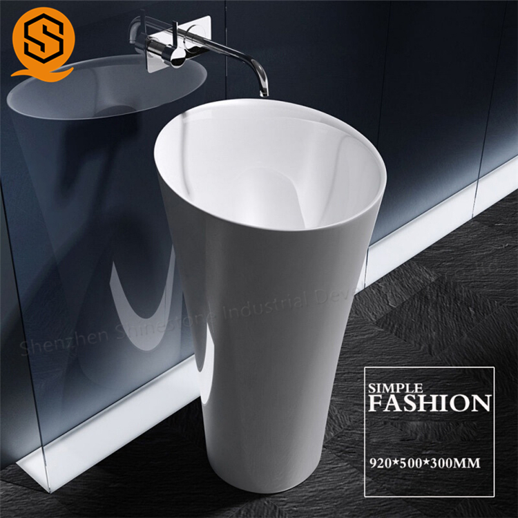 室内立柱盆连体一体人造石出口安装配件豪华分体洗手盆